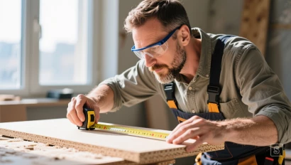 Man meet MDF bord voor een DIY project.