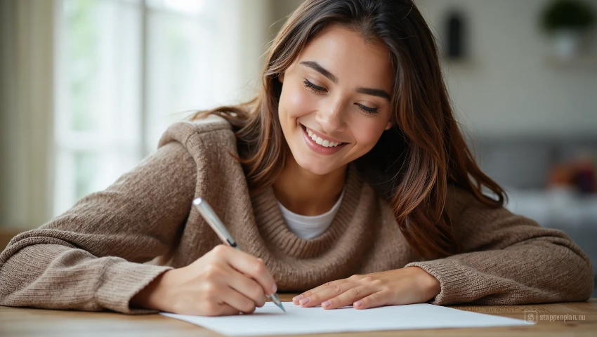 Persoon schrijft over toekomst met partner.