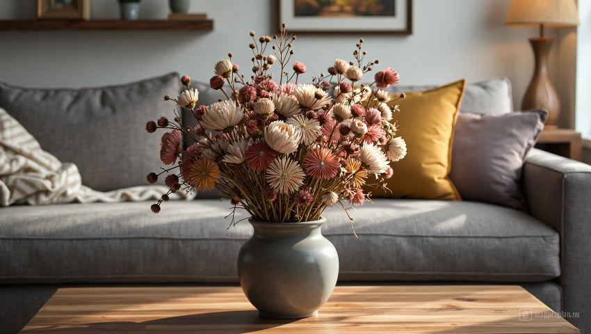 Boeket op een salontafel.