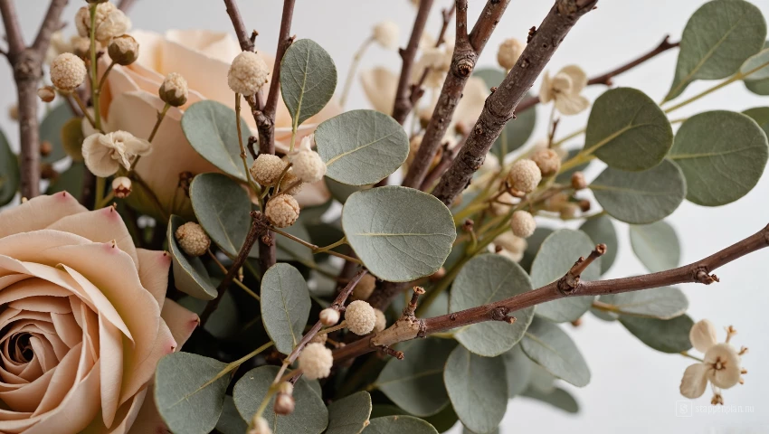 Droge takken en eucalyptus in een boeket.