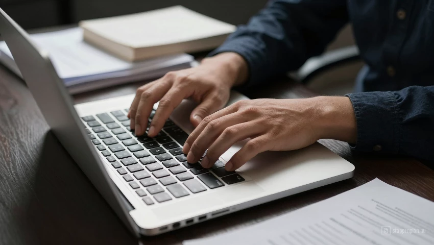 Persoon typt op een laptop.