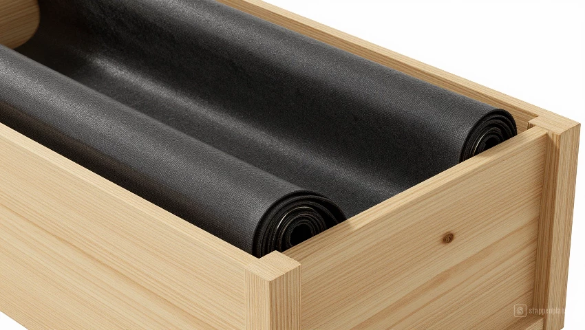 3D render van box bekleed met tuintextiel.