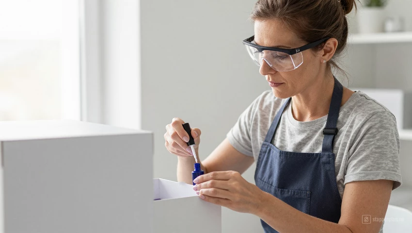 Vrouw lakt een opbergbox.