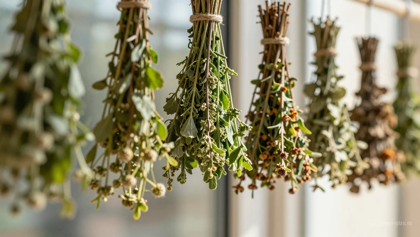 Kruiden drogen in de zon.