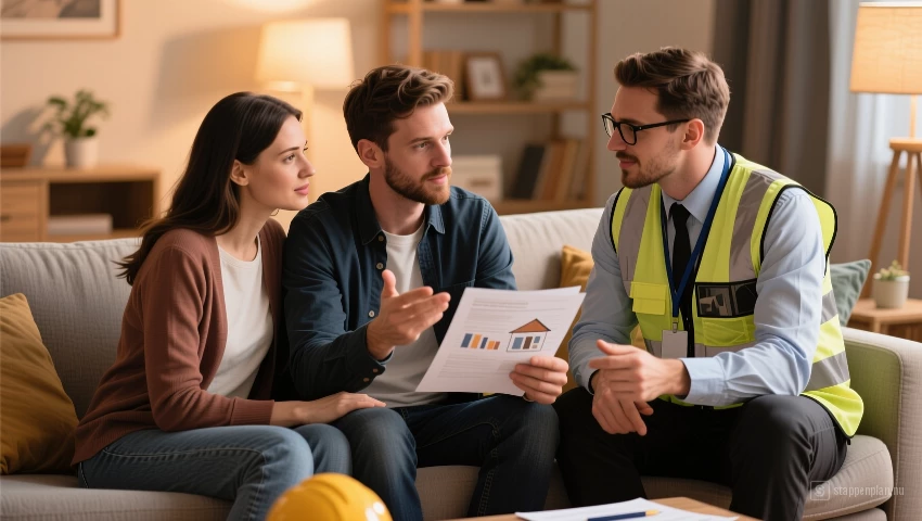 Koppel bespreekt rapport met inspecteur.