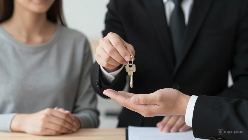 Notaris overhandigt sleutels aan koppel.