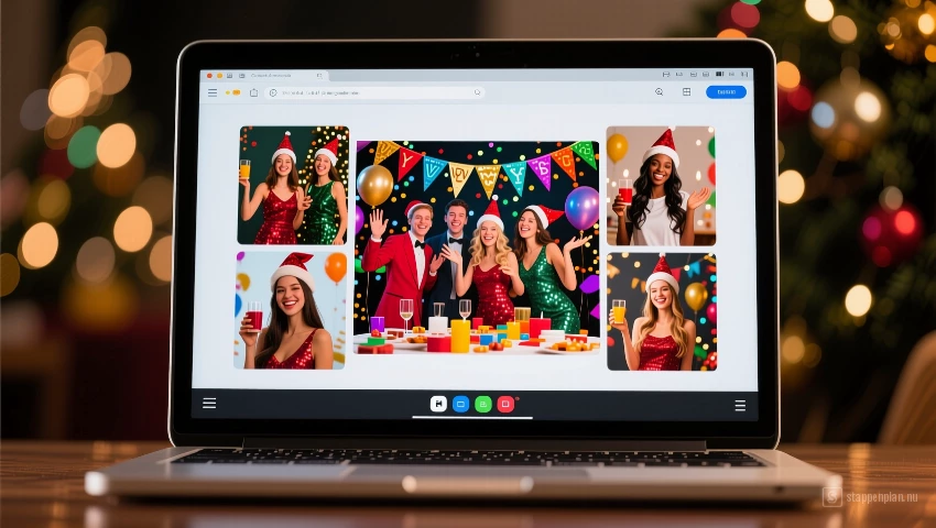 Laptop met slideshow van foto's.