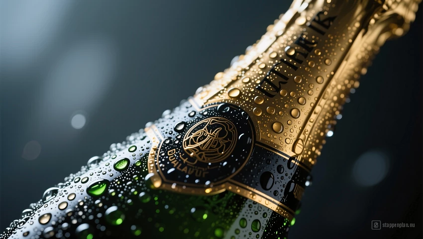 Macro shot condensatie op champagnefles.