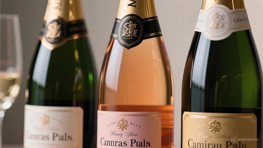 Drie verschillende champagneflessen.