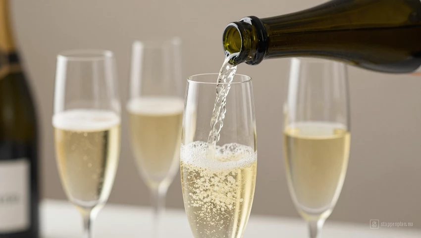 Champagne die in slanke flûtes wordt geschonken.