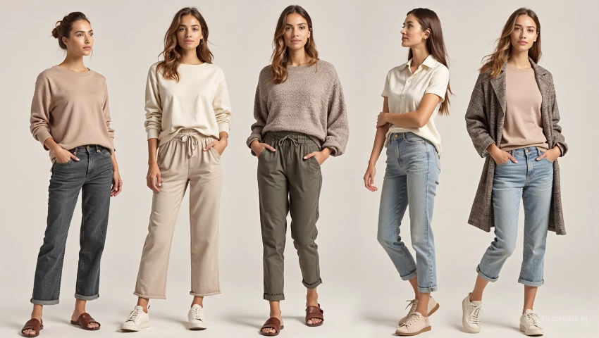 Fashion illustratie van losse, comfortabele outfits.