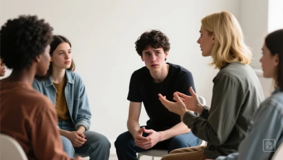 Groep mensen deelt angsten in therapie.