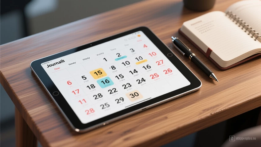 3D weergave van een digitale agenda met schrijftijd.