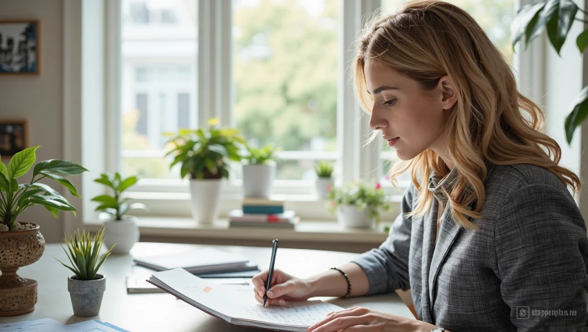 Georganiseerde thuiskamer, vrouw bereidt evenement voor.