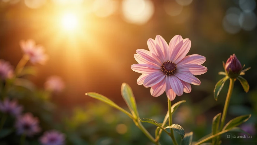Macrofoto van een zonnestraal op een bloem.