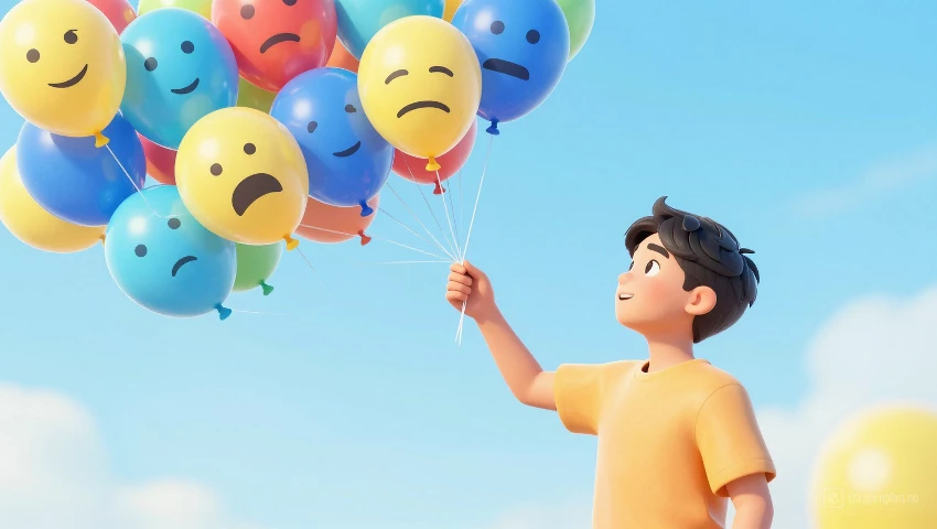 Digitale illustratie van persoon die ballon loslaat, bevrijding.