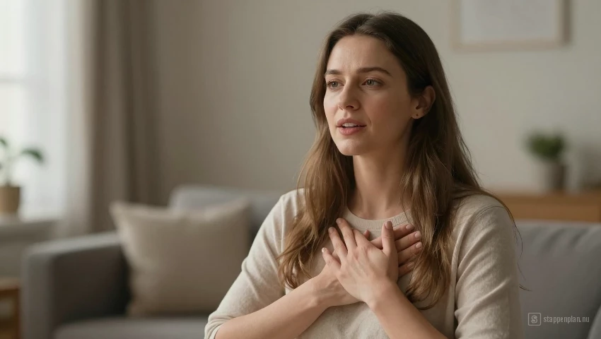 Vrouw die zelfcompassie beoefent.