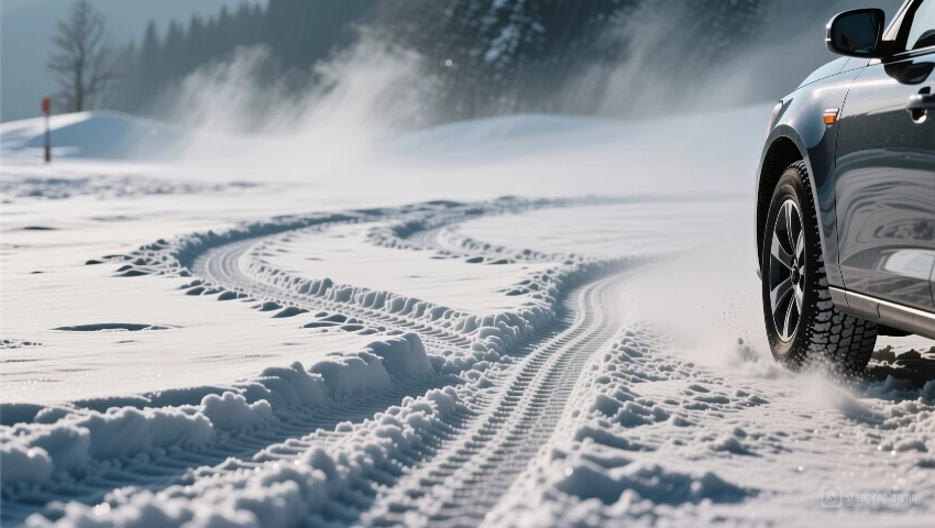 Sfeervolle foto van bandensporen die gecontroleerd driften.