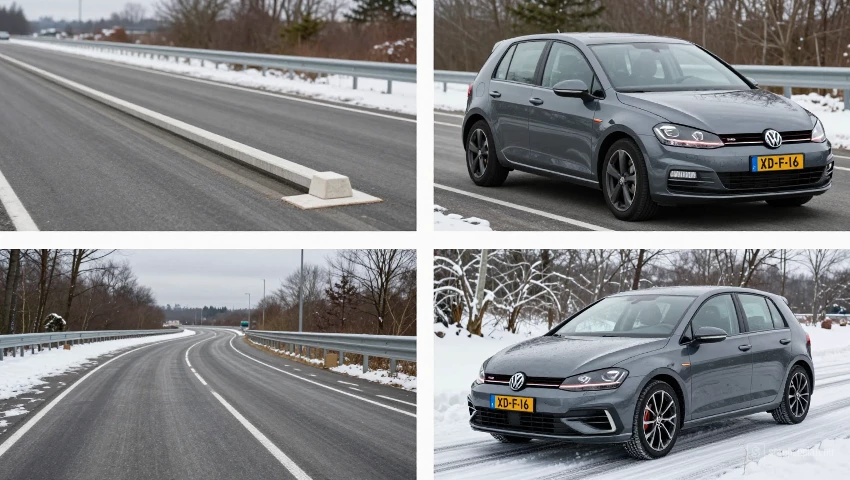 Verschillende slipcursussen, auto op de achtergrond.