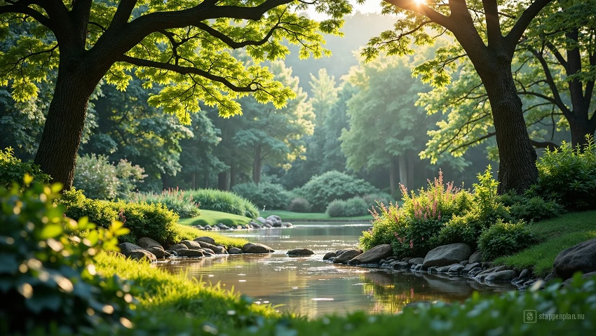 Rustige tuin, ruimte voor emotionele regulatie en ontspanning.