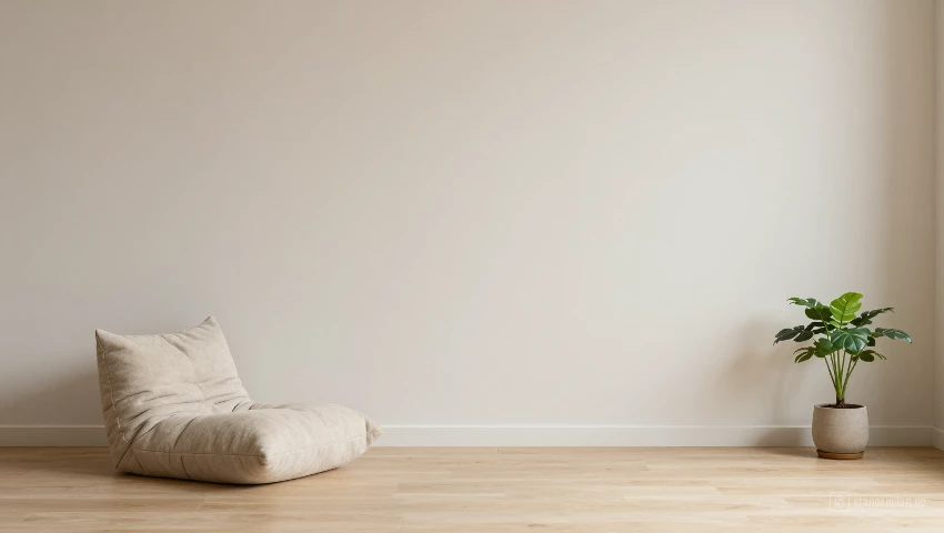 Rustige, minimalistische kamer met een comfortabele setting.