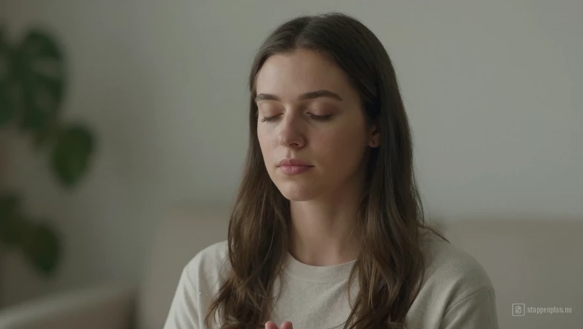 Jonge vrouw mediteert, focust op positiviteit.