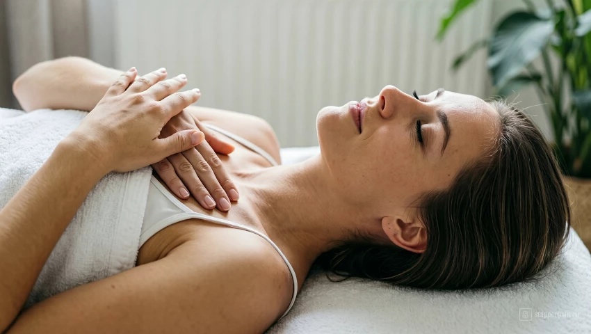 Vrouw beoefent bodyscan in ontspanning.